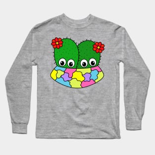 Cute Cactus Design #314: Cacti Couple With Flowers In Pretty Pot Long Sleeve T-Shirt